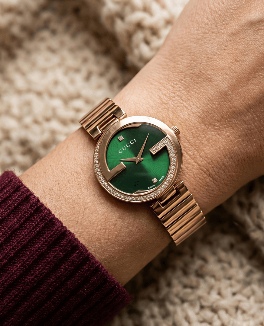 Gucci Green Dial Rose Gold Women's Watch