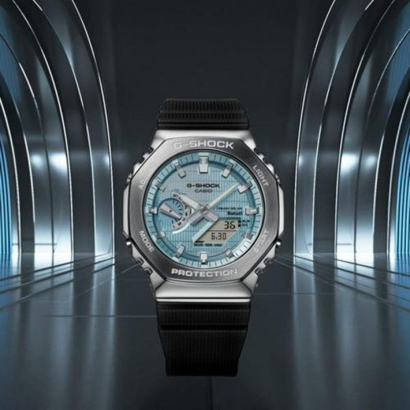 G-Shock Silver &amp; Ice Blue Dial Analog-Digital Watch