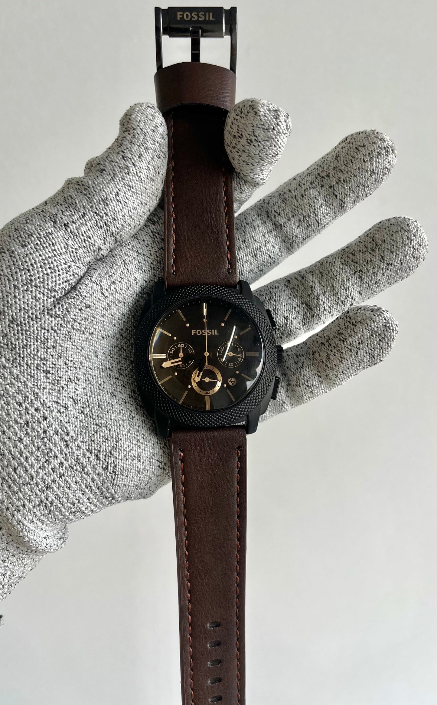 Fossil Men Leather Machine Analog Black Dial Watch-Fs4656, Band Color-Brown