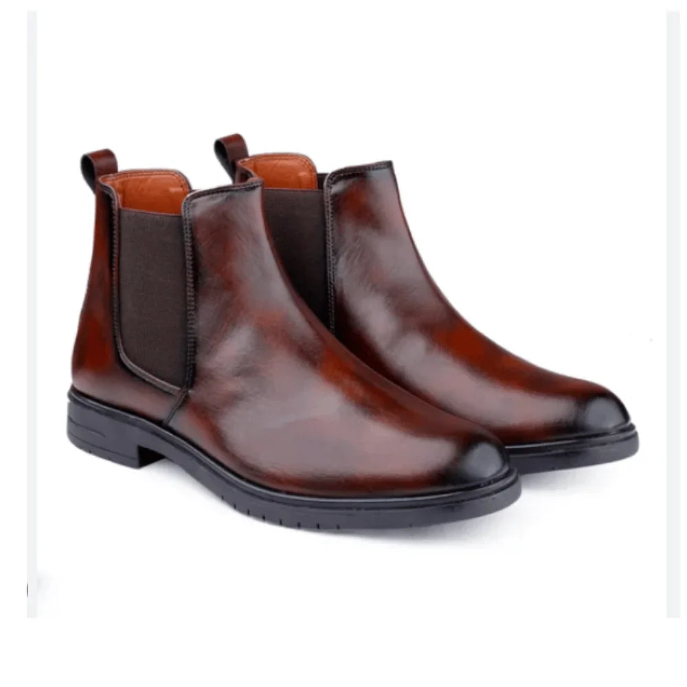 Synthetic Leather Brown Chelsea Boots For Men