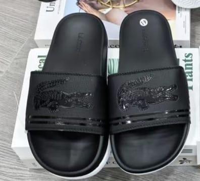 Lacoste Croco Synthetic Slides - Black