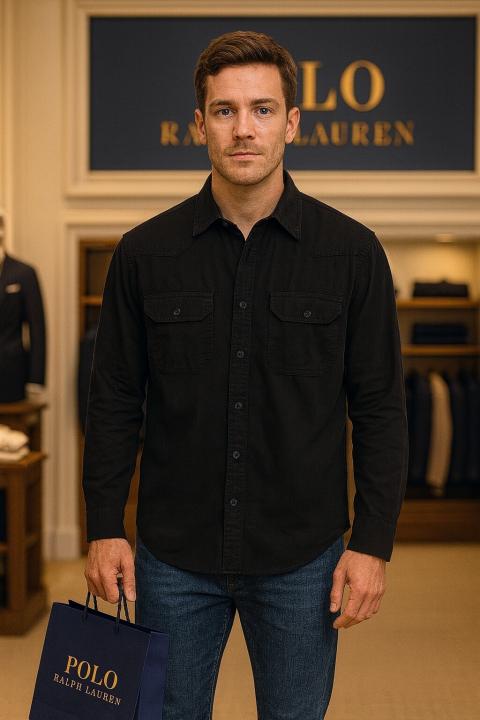 R L DENIM SHIRTS BLACK - BK