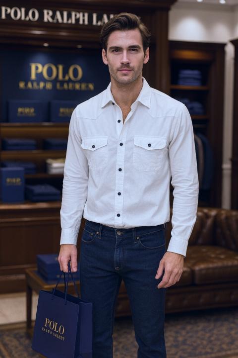 R L DENIM SHIRTS WHITE - W