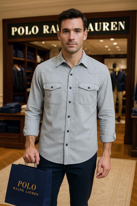 R L DENIM SHIRTS GREY - GY